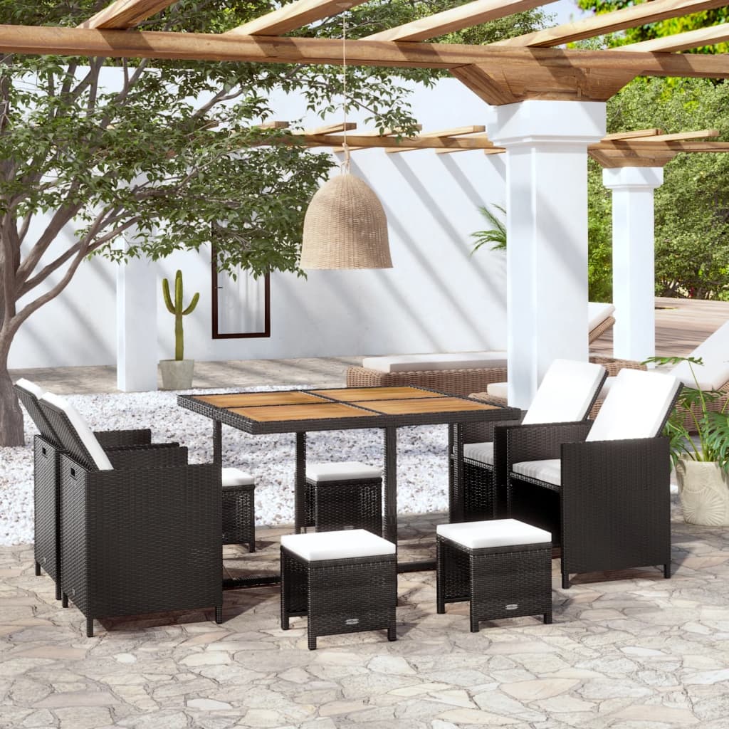 9-delige Tuinset poly rattan en acaciahout zwart