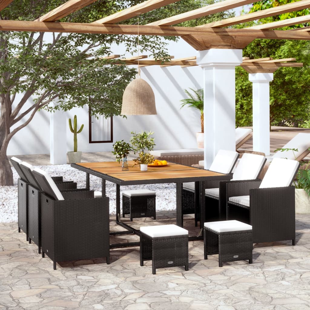 11-delige Tuinset poly rattan en acaciahout zwart – afbeelding 1