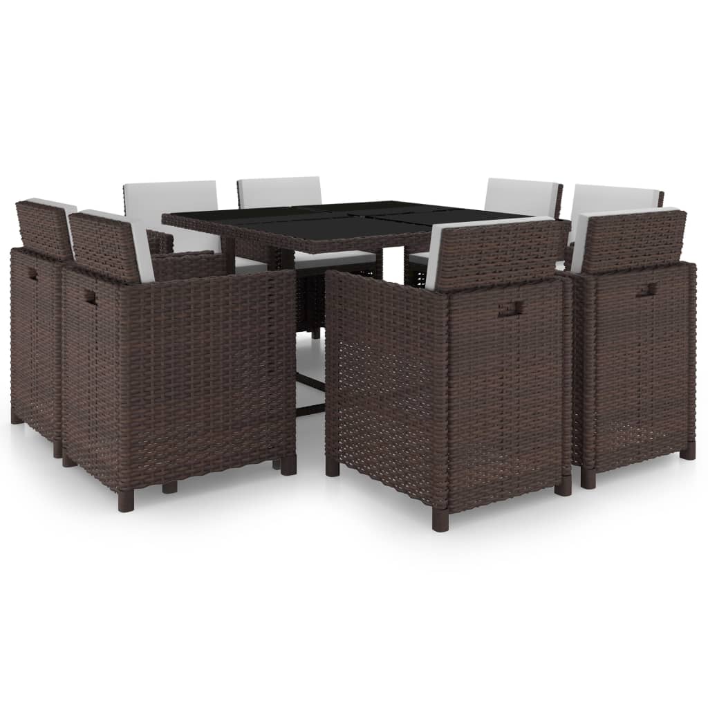 9-delige Tuinset met kussens poly rattan bruin – afbeelding 1