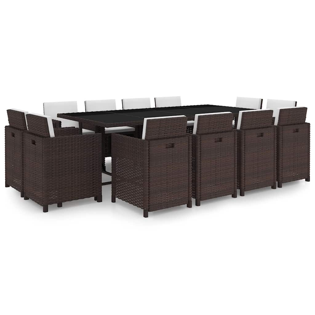 13-delige Tuinset met kussens poly rattan bruin – afbeelding 1