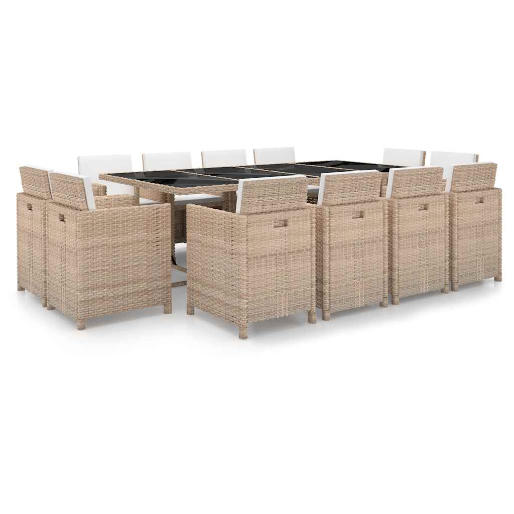13-delige Tuinset met kussens poly rattan beige – afbeelding 1