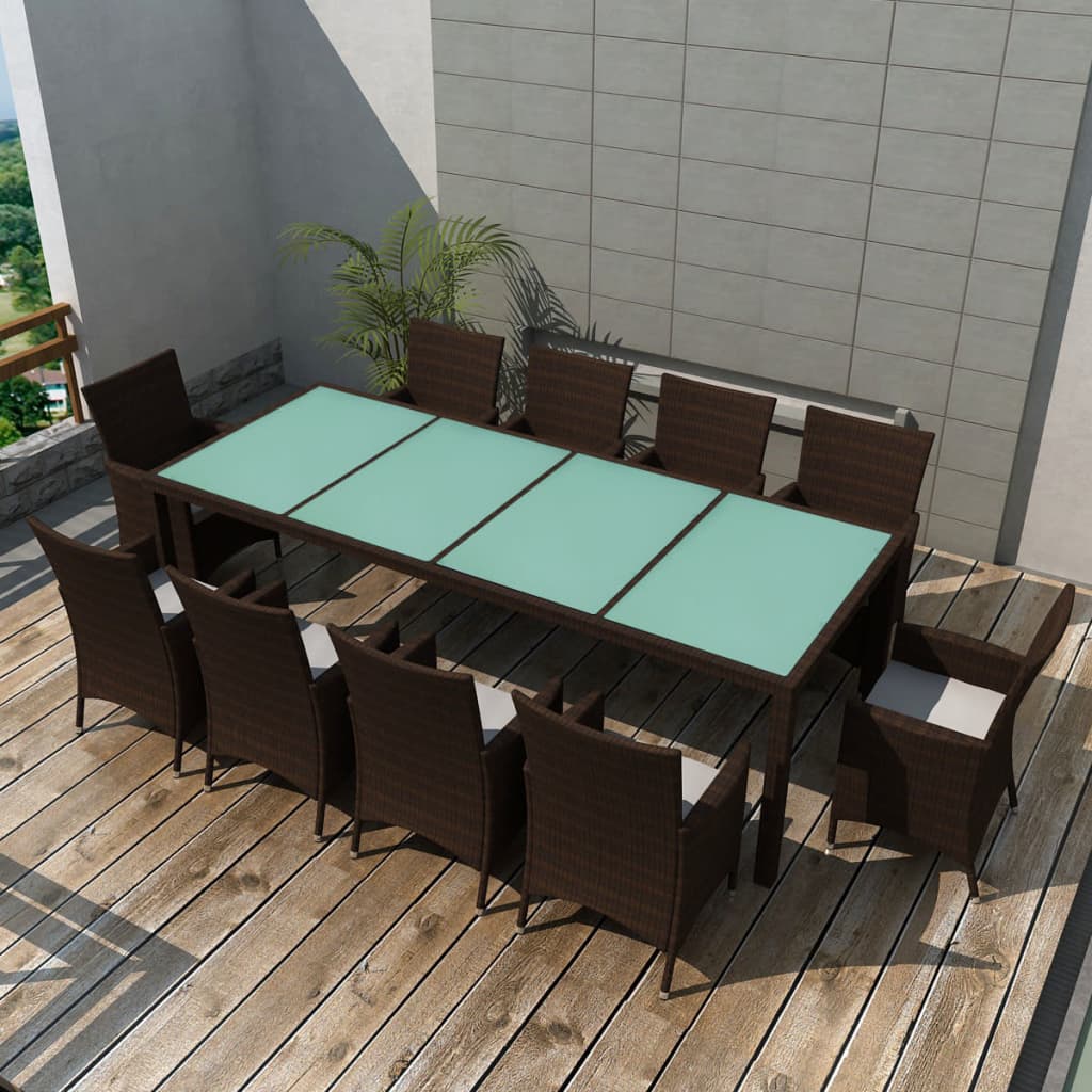 11-delige Tuinset met kussens poly rattan bruin – afbeelding 1