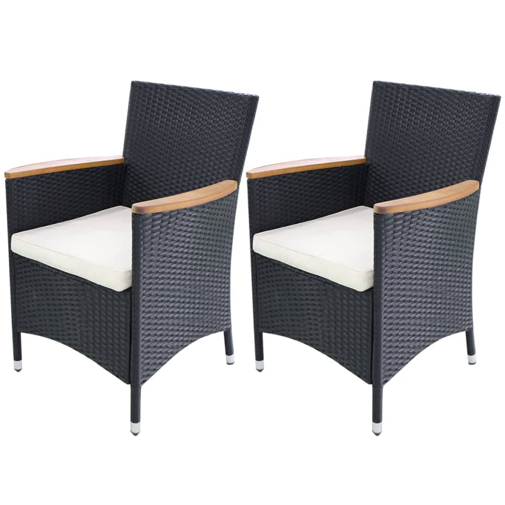 Tuinstoelen 2 st met kussens poly rattan zwart – afbeelding 1