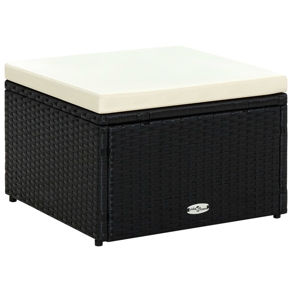 Voetenbank/poef zwart 53x53x30 cm poly rattan