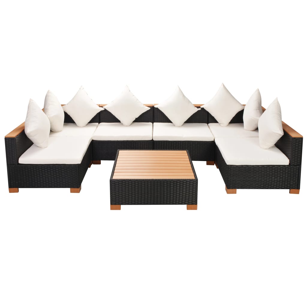 7-delige Loungeset met kussens poly rattan zwart – afbeelding 2