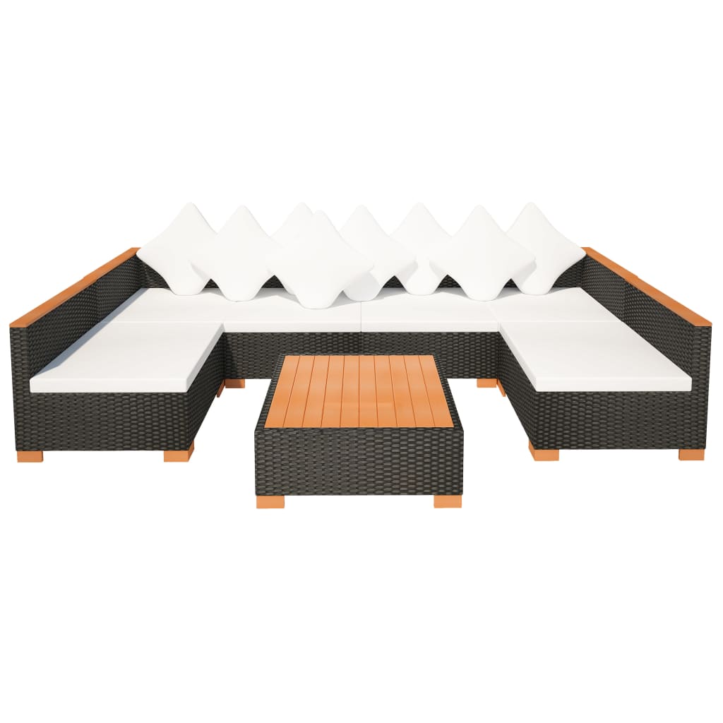 7-delige Loungeset met kussens poly rattan zwart – afbeelding 3