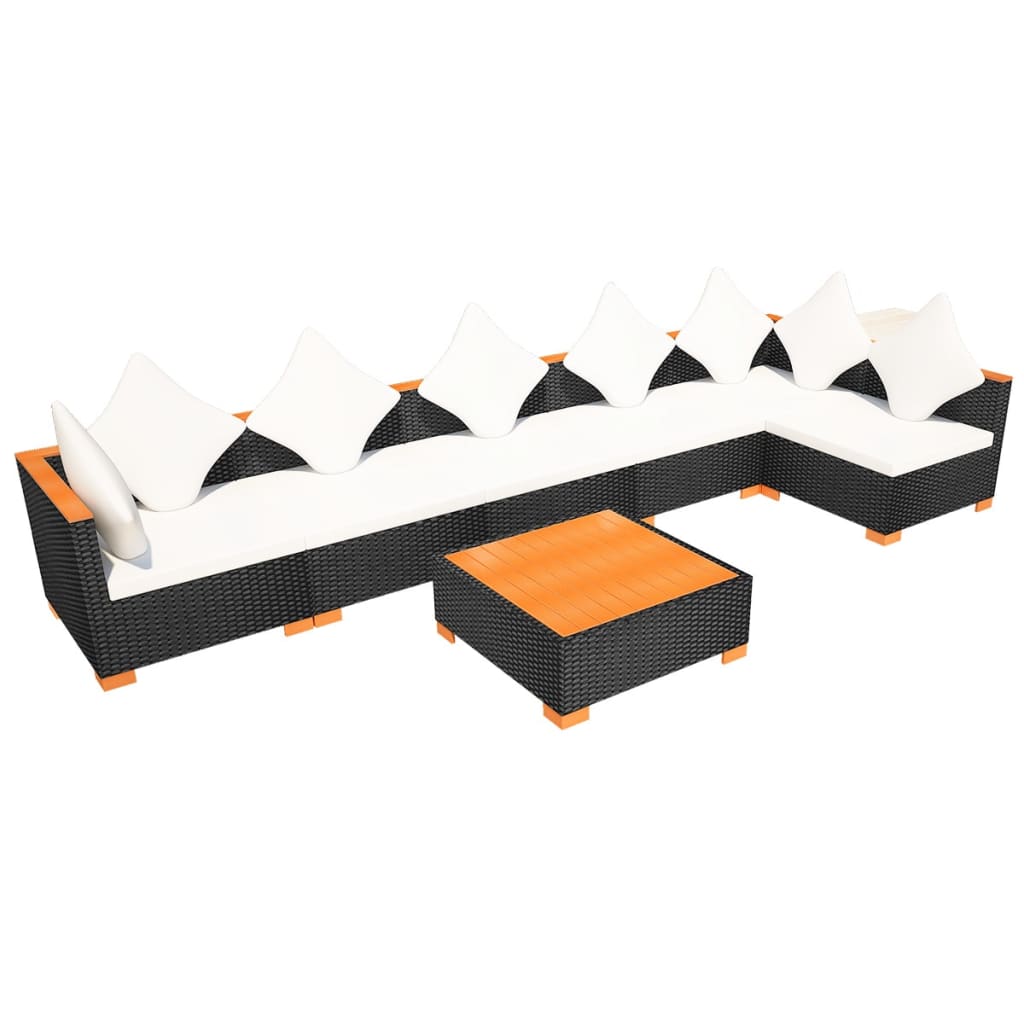 7-delige Loungeset met kussens poly rattan zwart – afbeelding 6