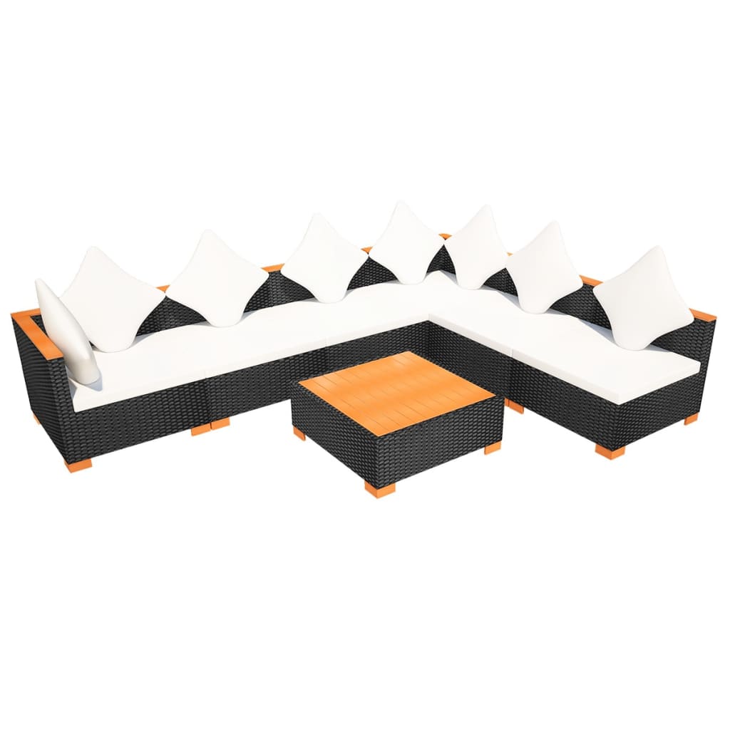 7-delige Loungeset met kussens poly rattan zwart – afbeelding 8