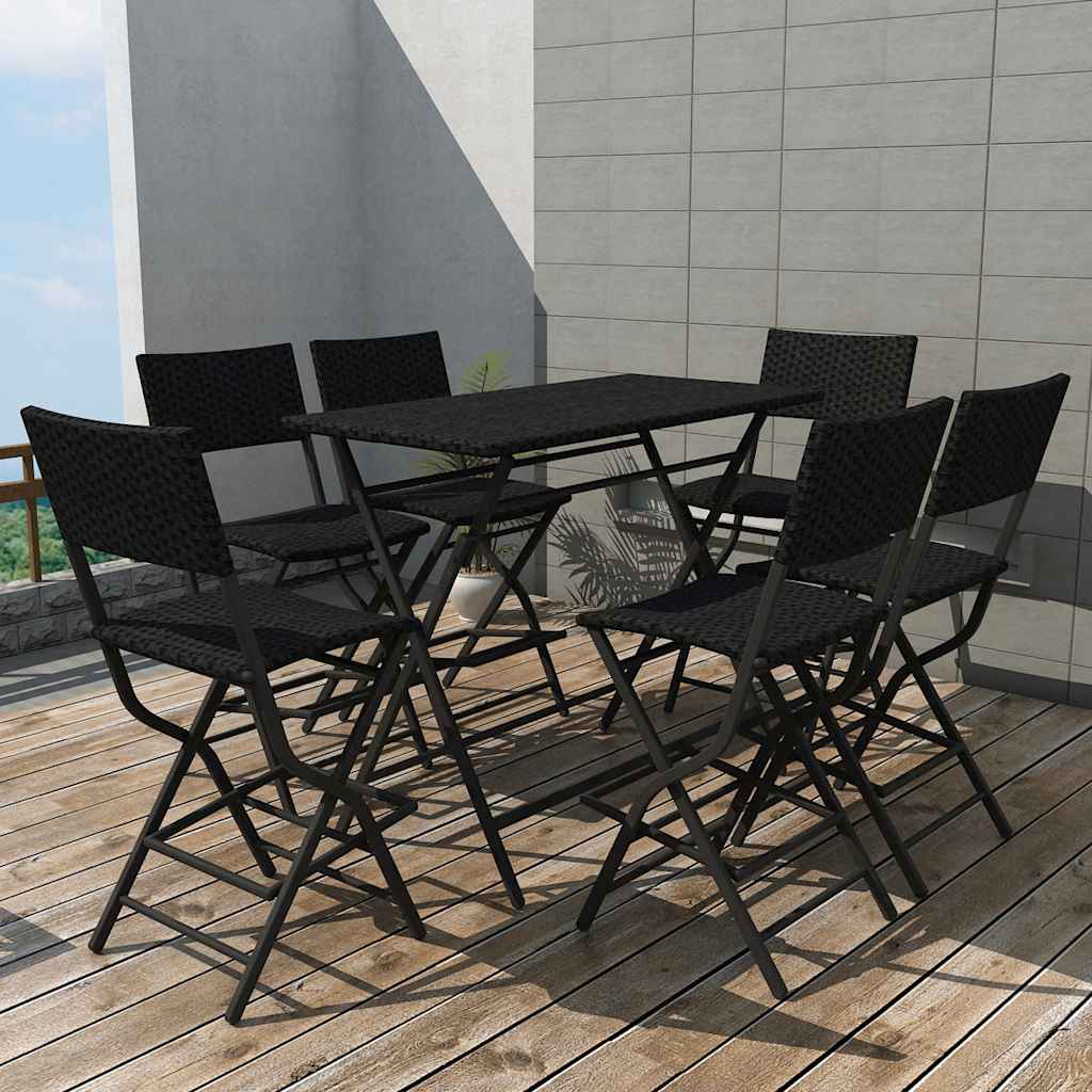 7-delige Tuinset inklapbaar staal poly rattan zwart – afbeelding 1