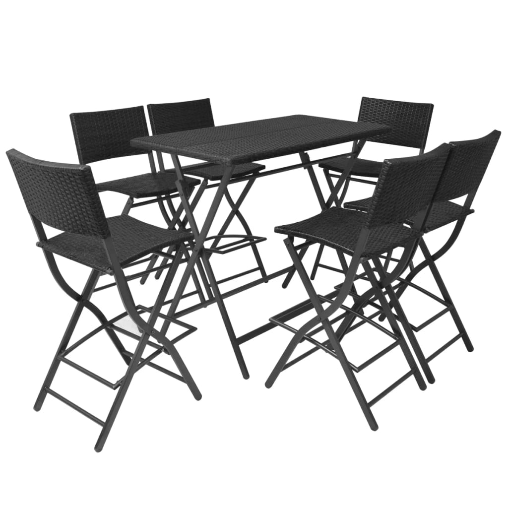 7-delige Tuinset inklapbaar staal poly rattan zwart – afbeelding 2