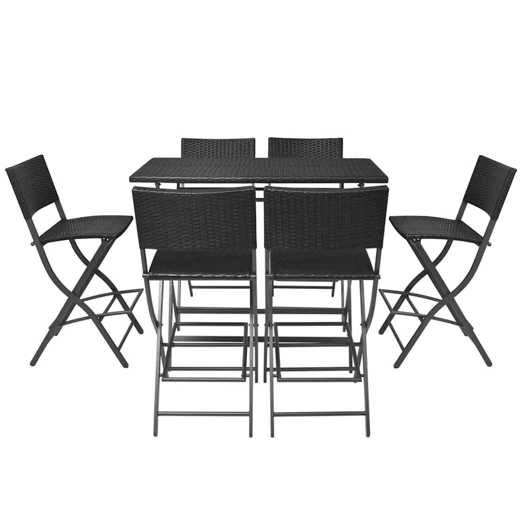 7-delige Tuinset inklapbaar staal poly rattan zwart – afbeelding 3