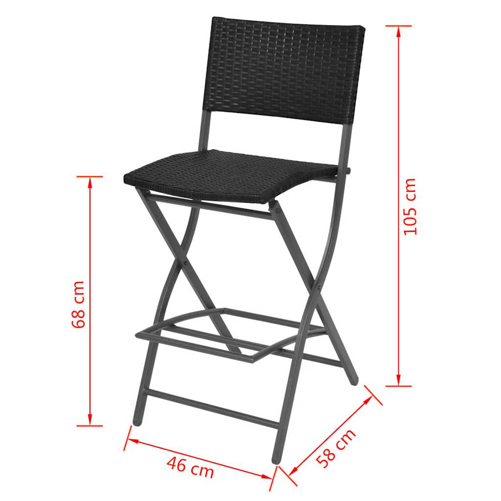 7-delige Tuinset inklapbaar staal poly rattan zwart – afbeelding 9