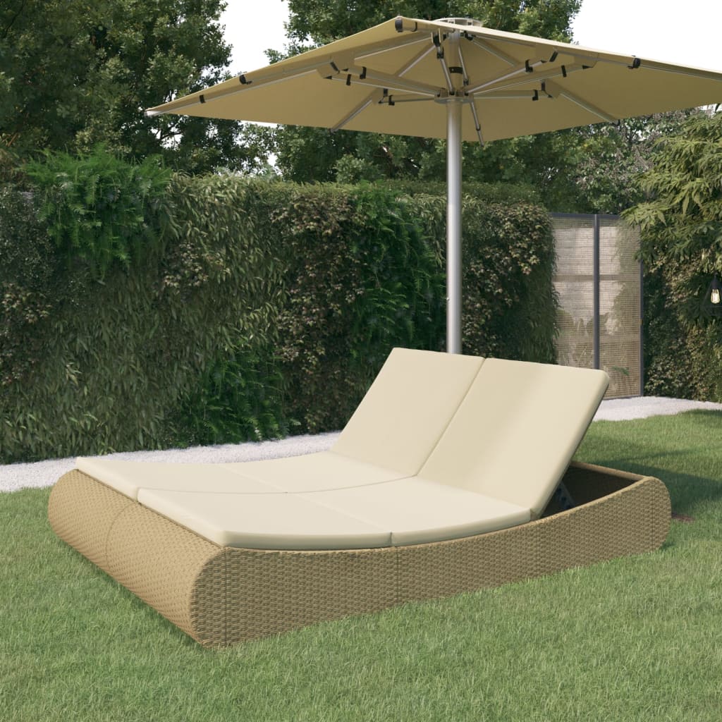 Loungebed poly rattan beige – afbeelding 1