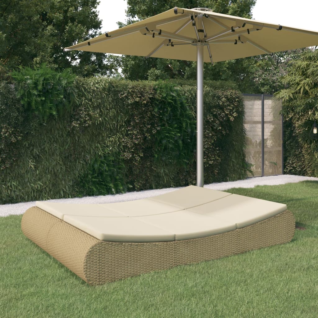 Loungebed poly rattan beige – afbeelding 11