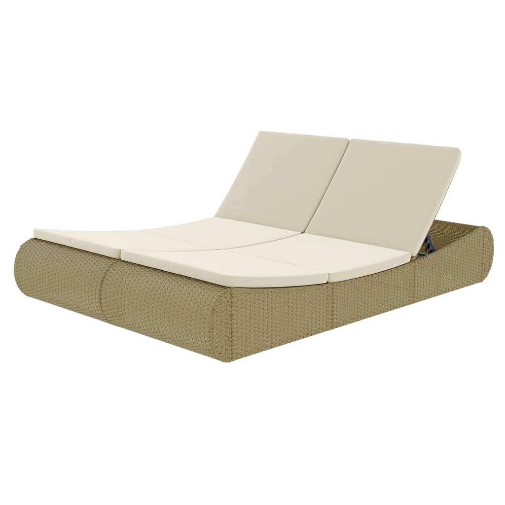 Loungebed poly rattan beige – afbeelding 2