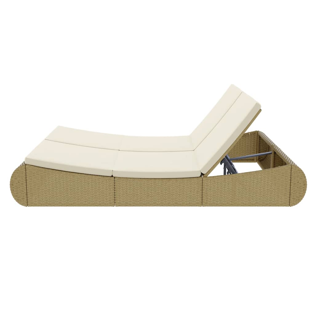 Loungebed poly rattan beige – afbeelding 7