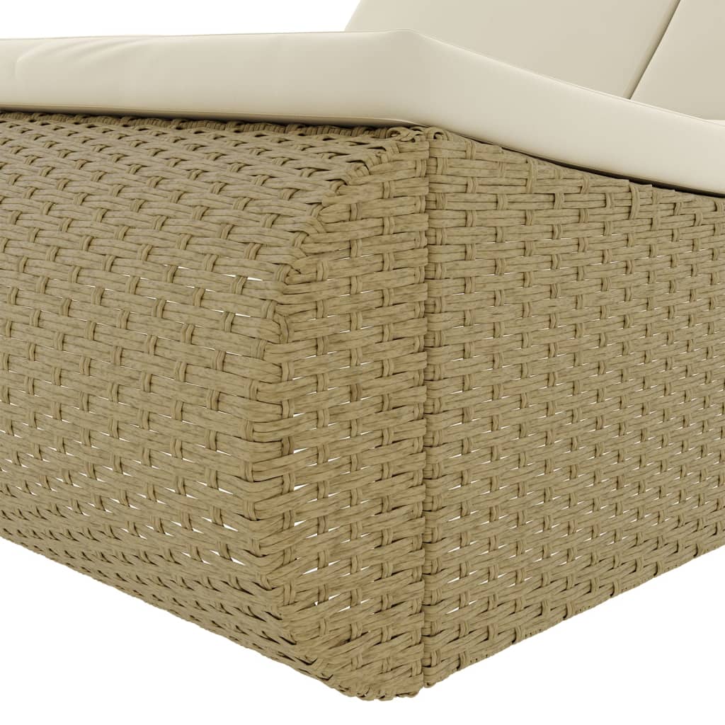 Loungebed poly rattan beige – afbeelding 9