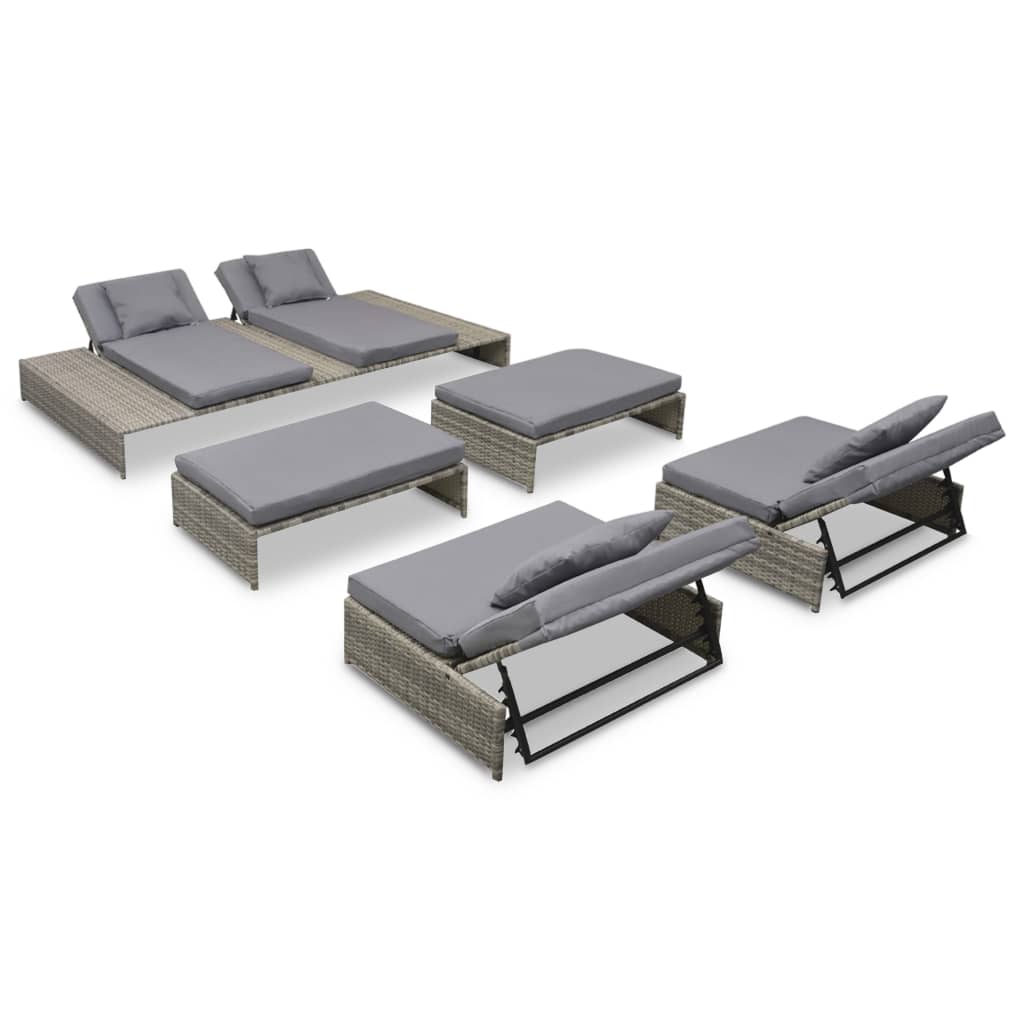 5-delige Loungeset met kussens poly rattan grijs – afbeelding 1