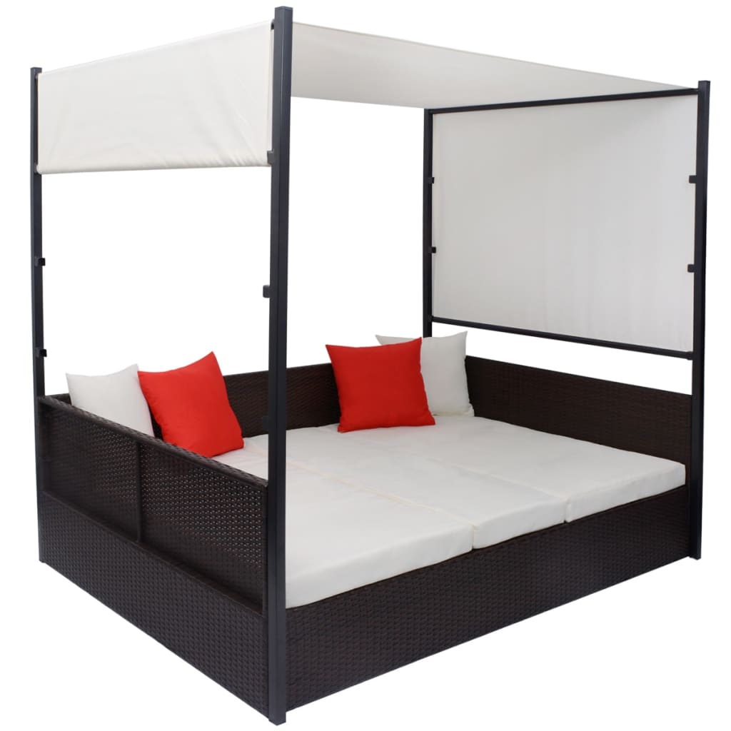 Tuinbed met luifel 190x130 cm poly rattan bruin – afbeelding 3