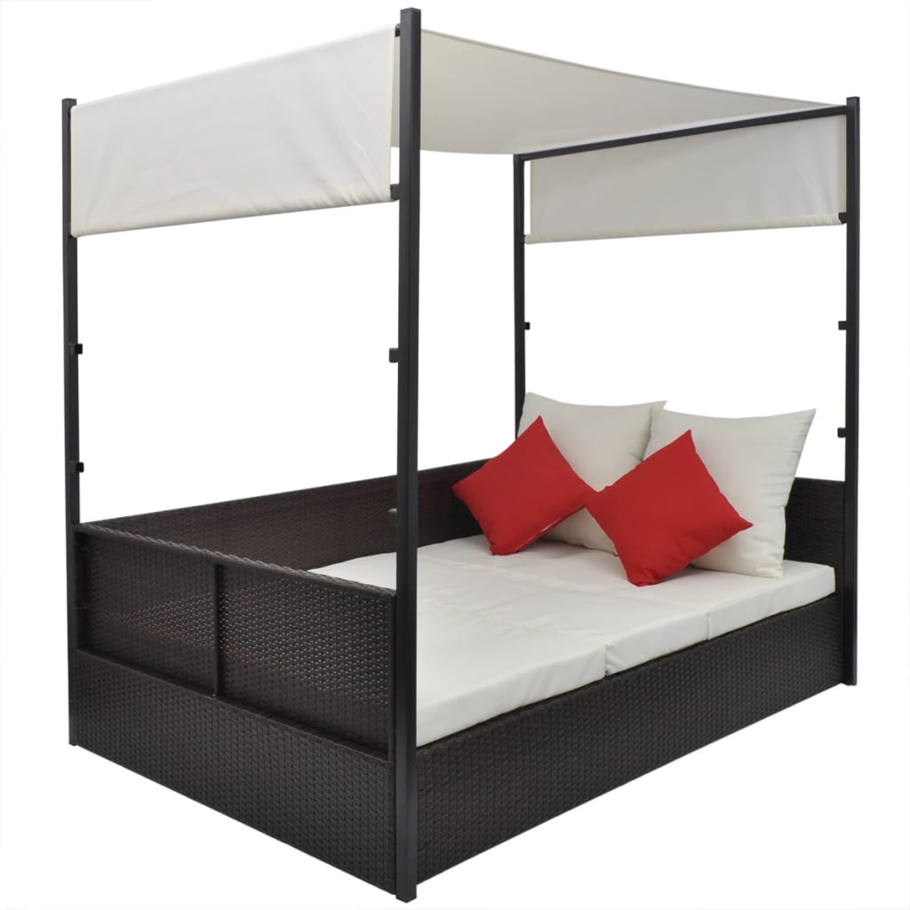 Tuinbed met luifel 190x130 cm poly rattan bruin – afbeelding 4