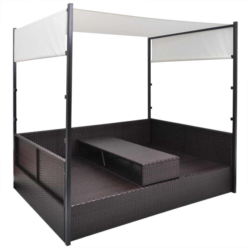 Tuinbed met luifel 190x130 cm poly rattan bruin – afbeelding 5