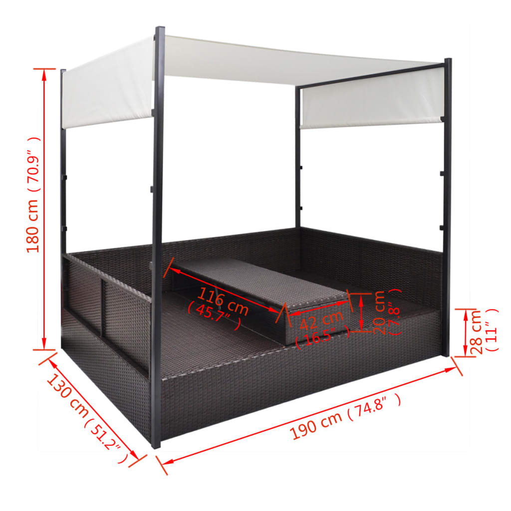 Tuinbed met luifel 190x130 cm poly rattan bruin – afbeelding 7