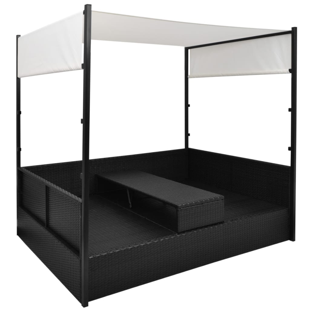 Tuinbed met luifel 190x130 cm poly rattan zwart – afbeelding 5