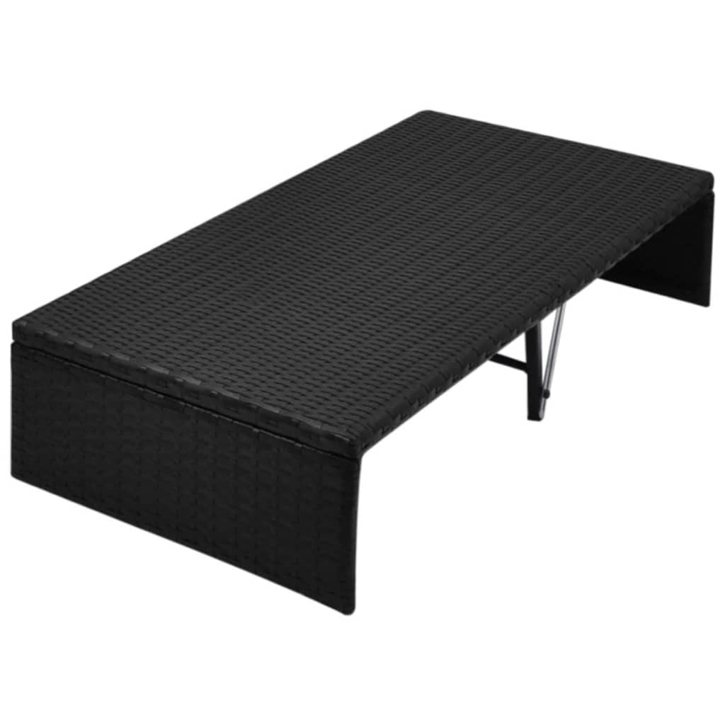 Tuinbed met luifel 190x130 cm poly rattan zwart – afbeelding 6