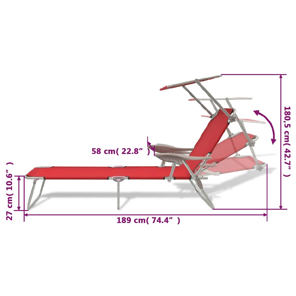 Ligbed met luifel staal rood – afbeelding 7