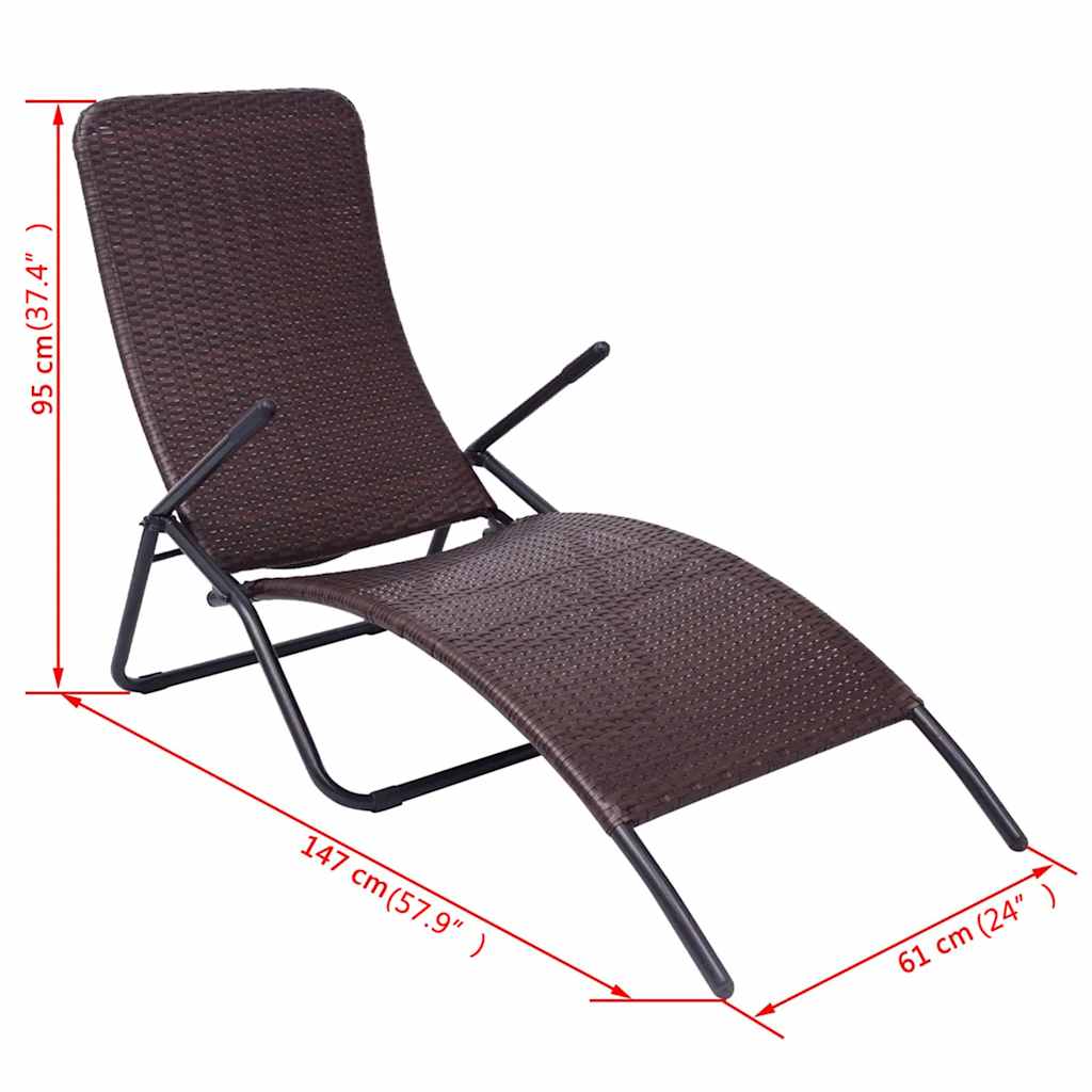 Inklapbaar ligbed poly rattan bruin – afbeelding 6