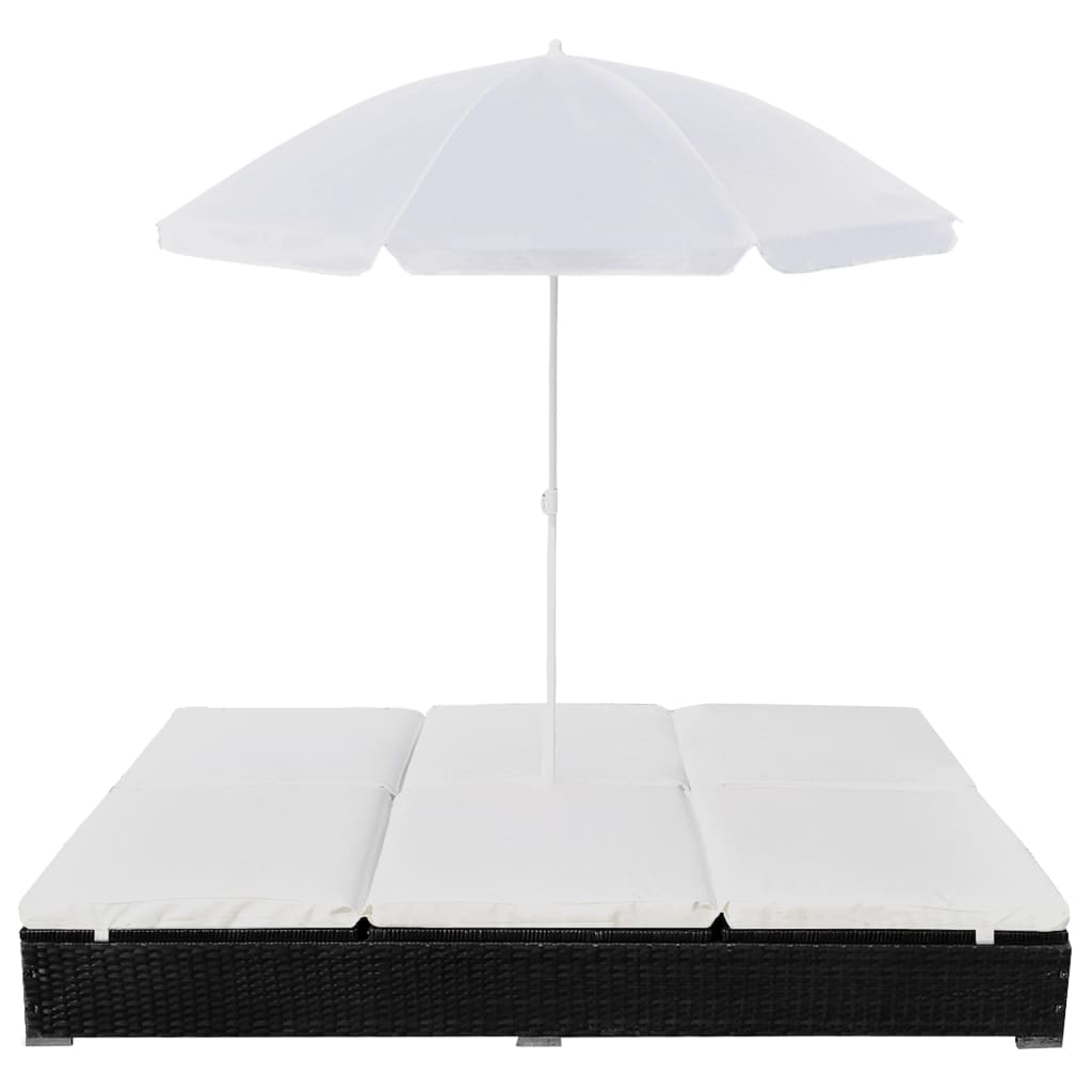Loungebed met parasol poly rattan zwart – afbeelding 2