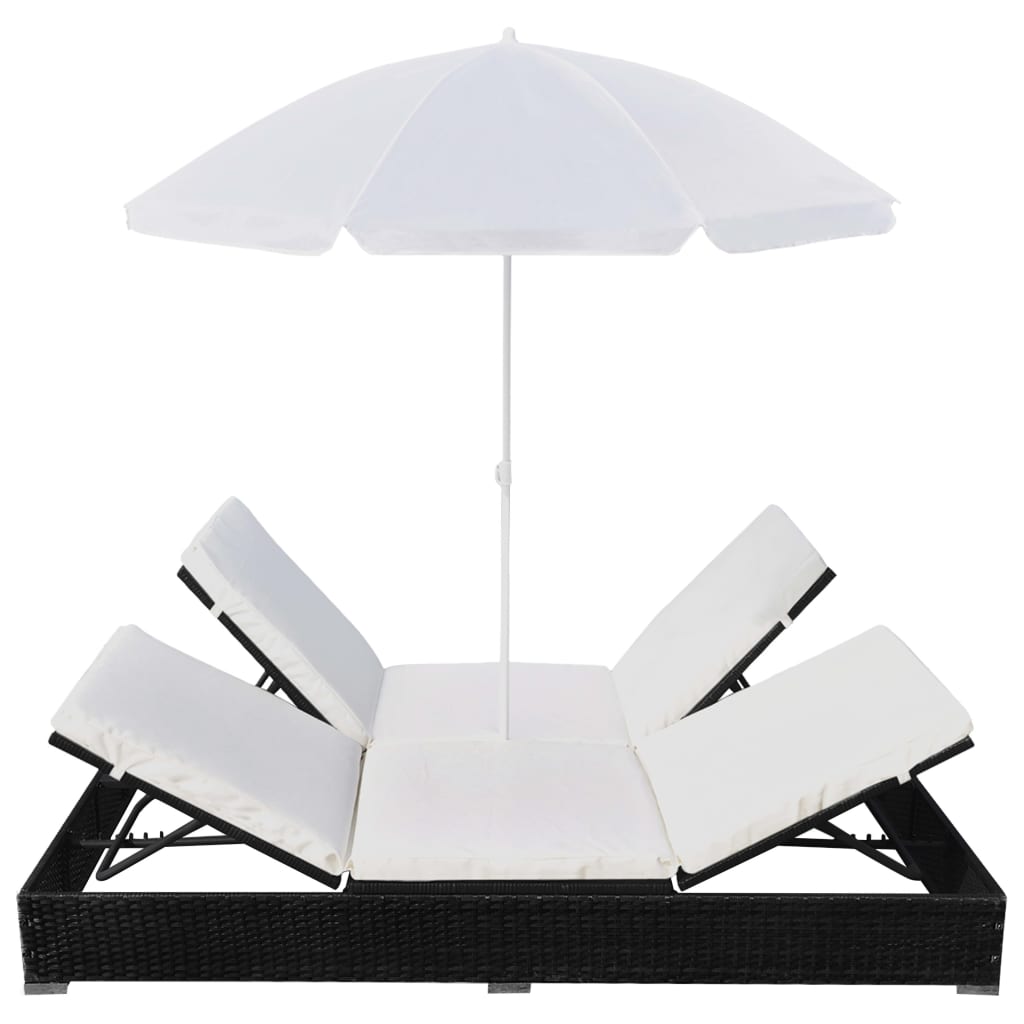 Loungebed met parasol poly rattan zwart – afbeelding 4