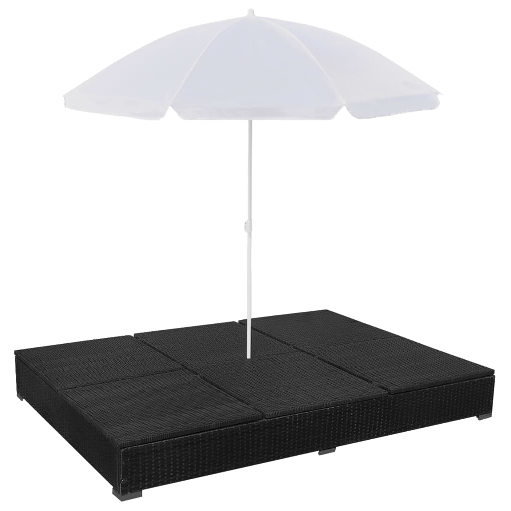 Loungebed met parasol poly rattan zwart – afbeelding 6