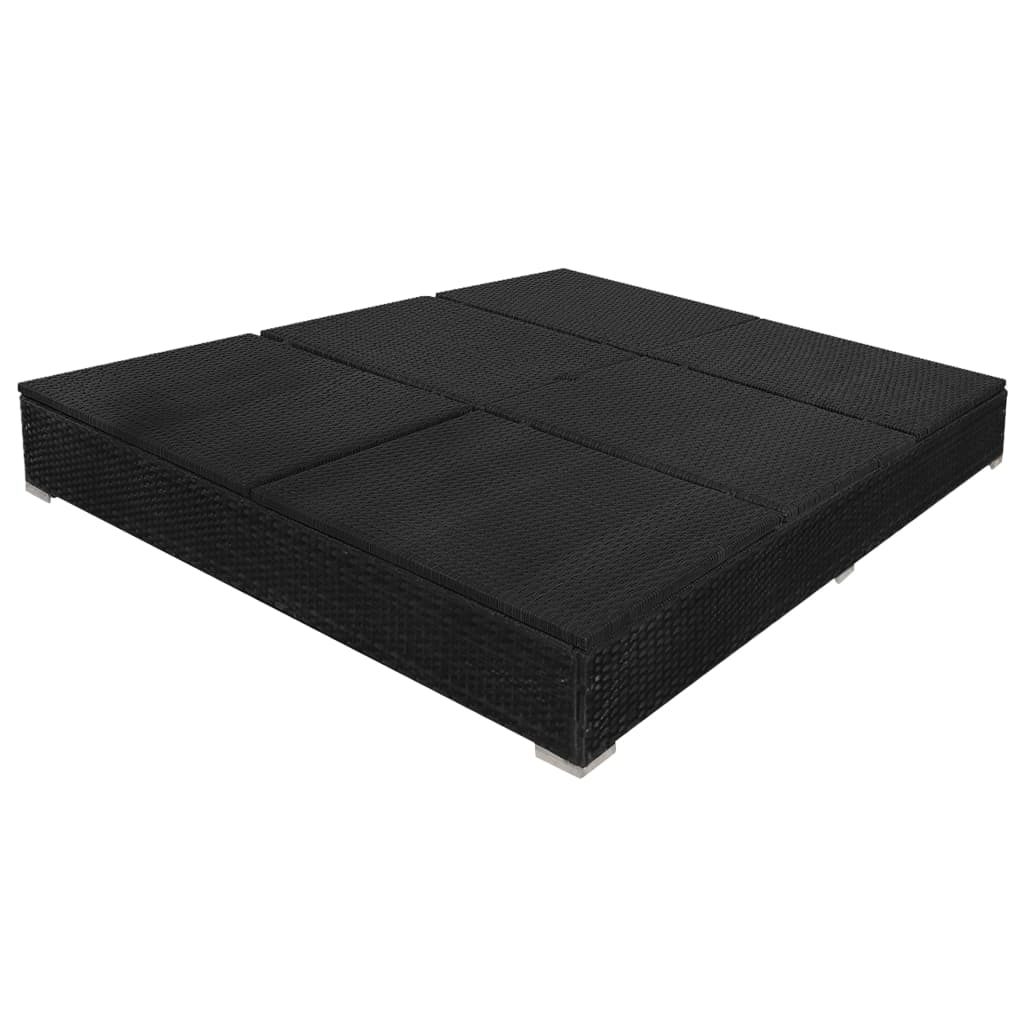 Loungebed met parasol poly rattan zwart – afbeelding 7
