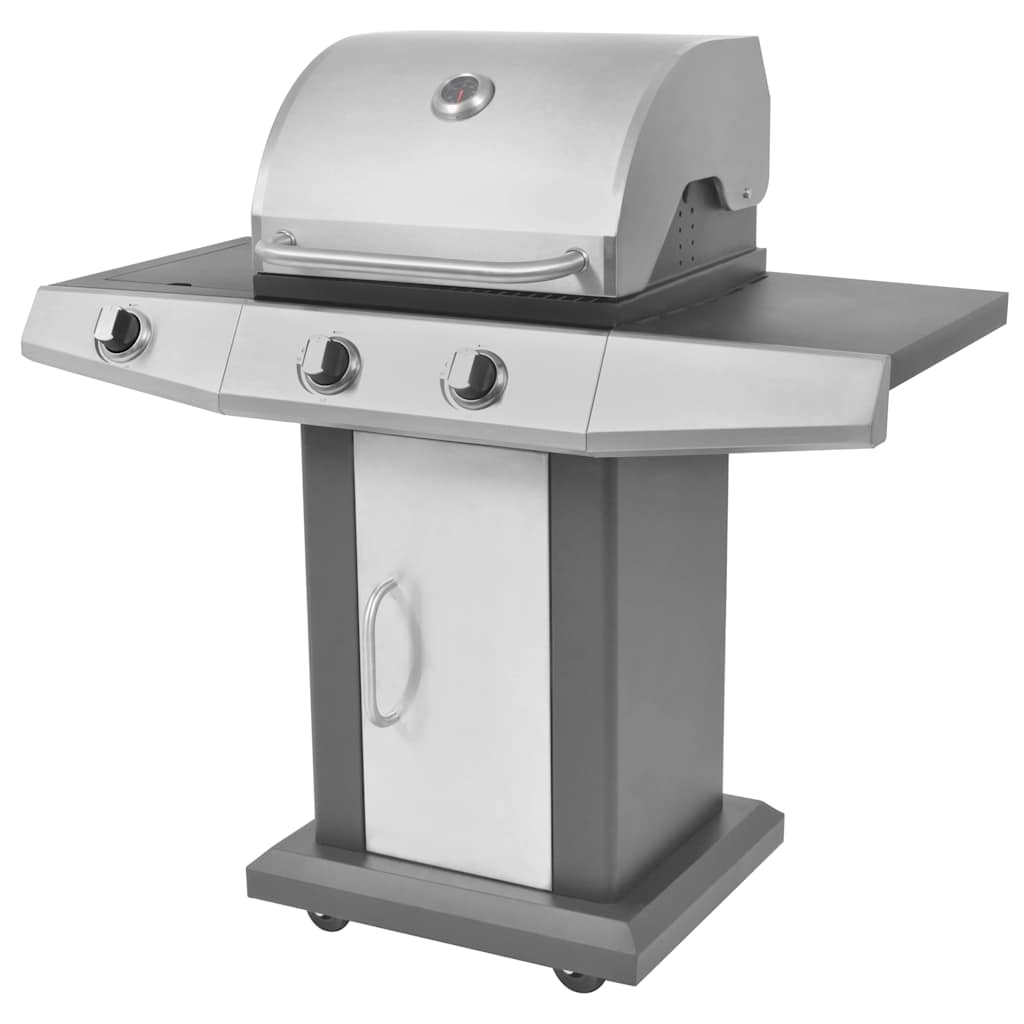 Gas Grill met Branders met wiel Zilver Staal met Metaal Slang – afbeelding 1
