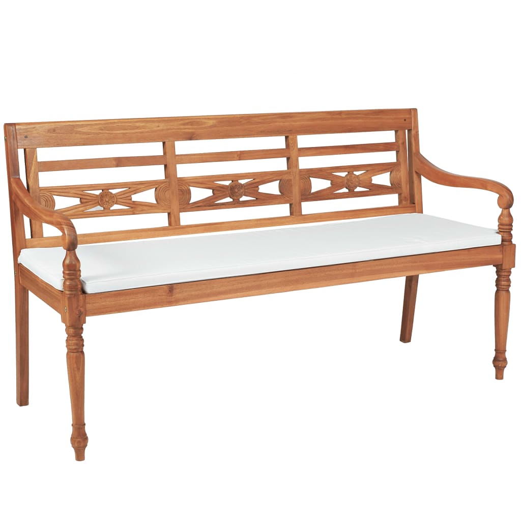 Bank Batavia met kussens 150 cm teakhout – afbeelding 1