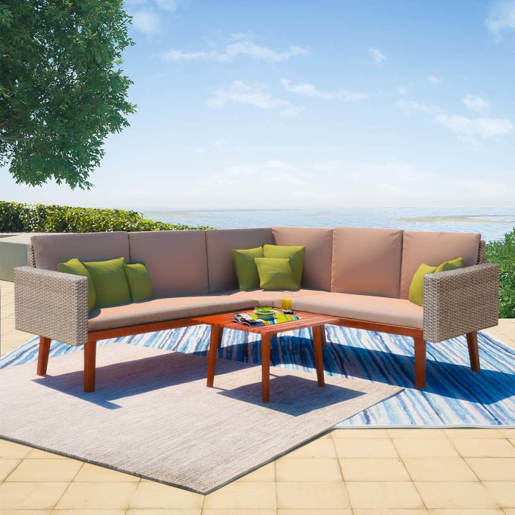 4-delige Loungeset met kussens poly rattan grijs – afbeelding 1