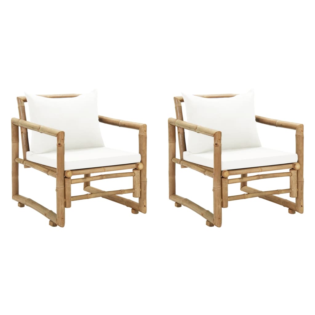 Tuinstoelen 2 st met kussens bamboe