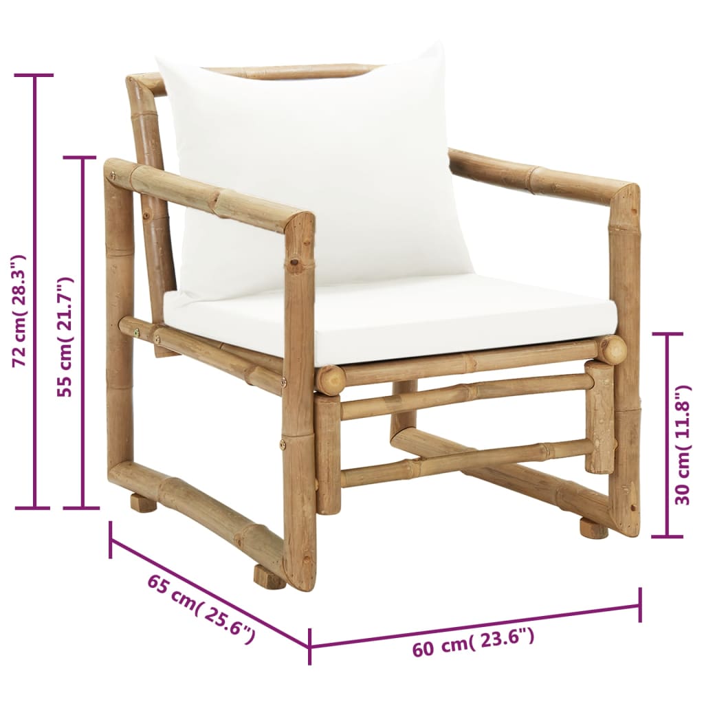 Tuinstoelen 2 st met kussens bamboe – afbeelding 9