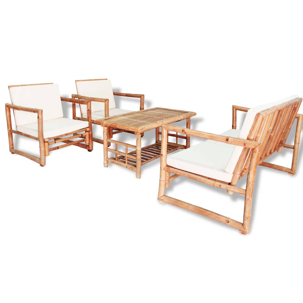 4-delige Loungeset met kussens bamboe – afbeelding 1
