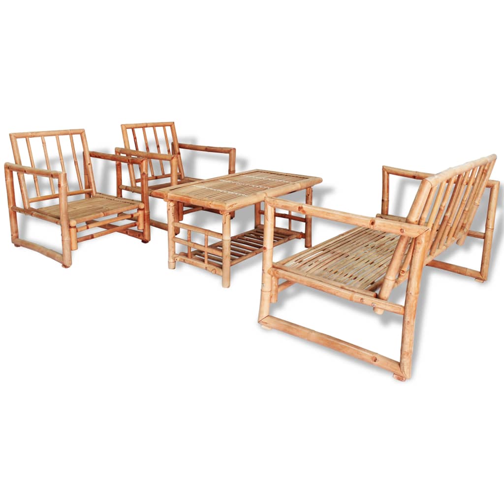 4-delige Loungeset met kussens bamboe – afbeelding 2