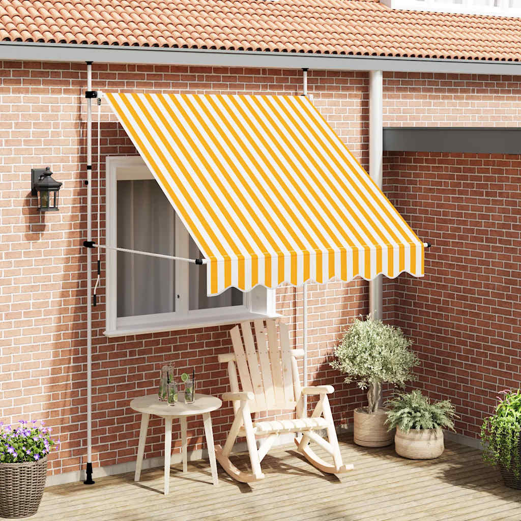 Luifel handmatig uittrekbaar 200 cm oranje en witte strepen – afbeelding 1