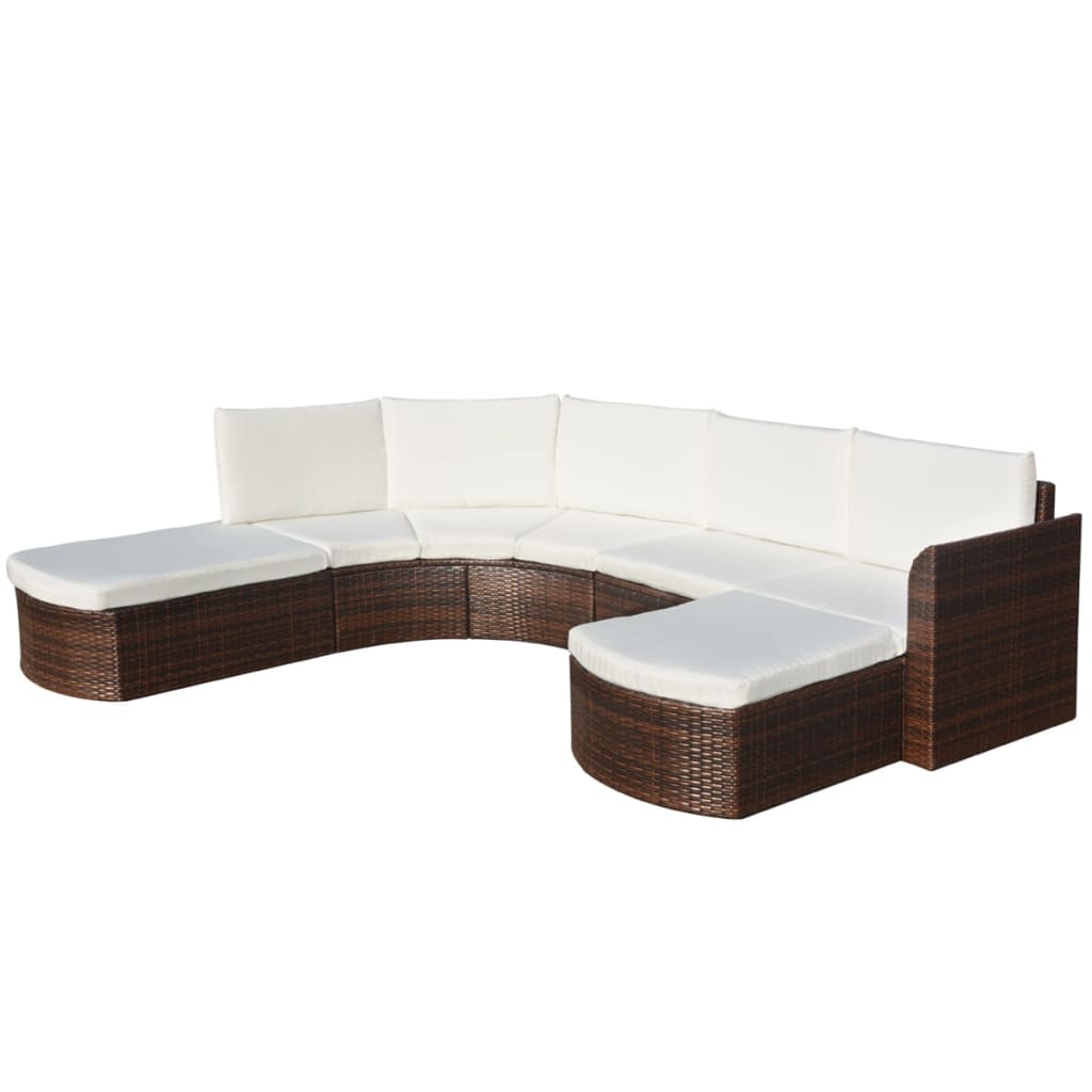 4-delige Loungeset met kussens poly rattan bruin