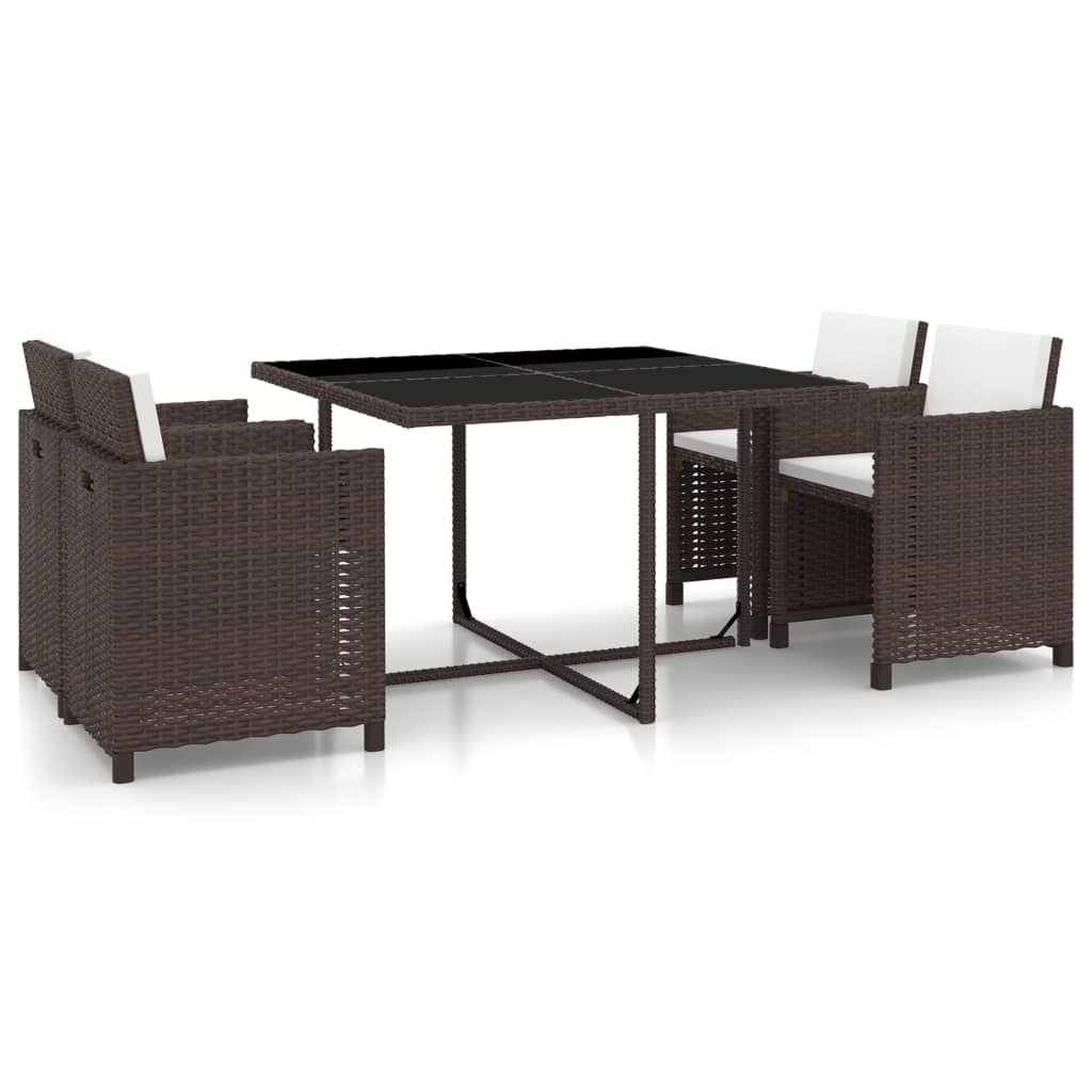 5-delige Tuinset met kussens poly rattan bruin – afbeelding 1
