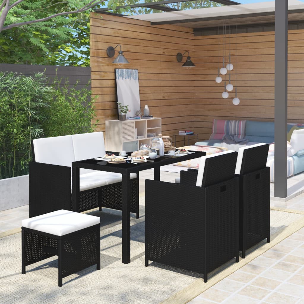6-delige Tuinset met kussens poly rattan zwart – afbeelding 1