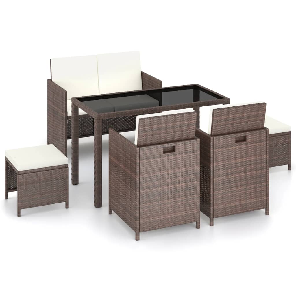6-delige Tuinset met kussens poly rattan bruin – afbeelding 2