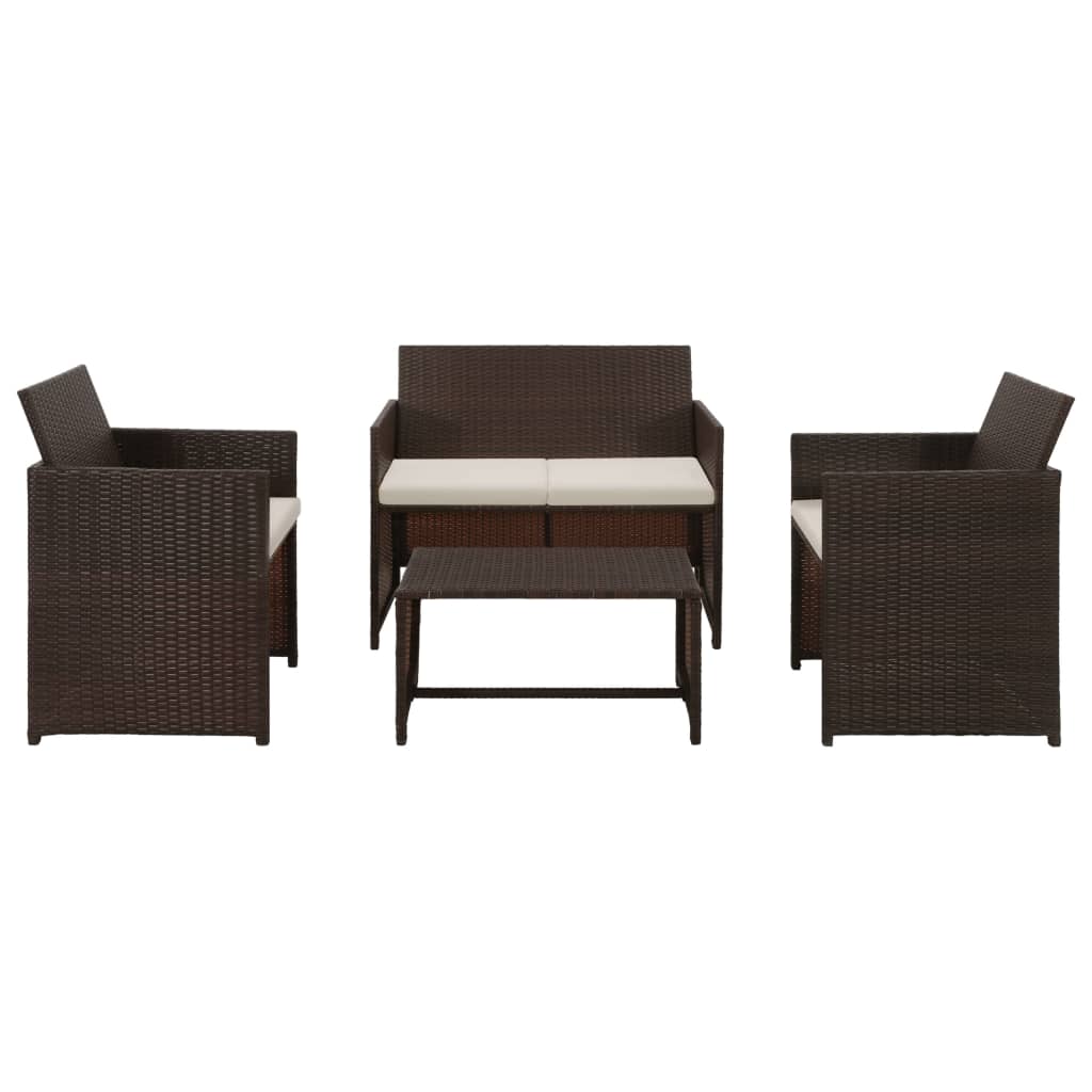 4-delige Loungeset met kussens poly rattan bruin – afbeelding 1