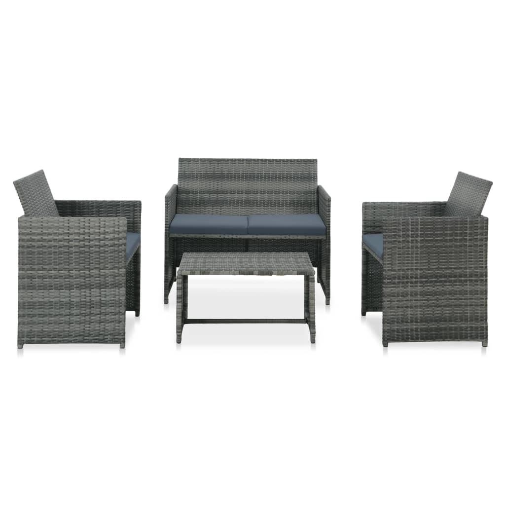 4-delige Loungeset met kussens poly rattan grijs – afbeelding 1