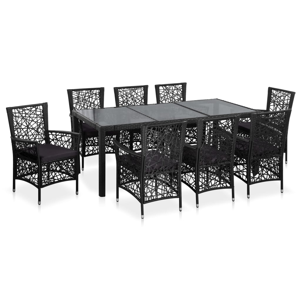 9-delige Tuinset poly rattan zwart – afbeelding 1