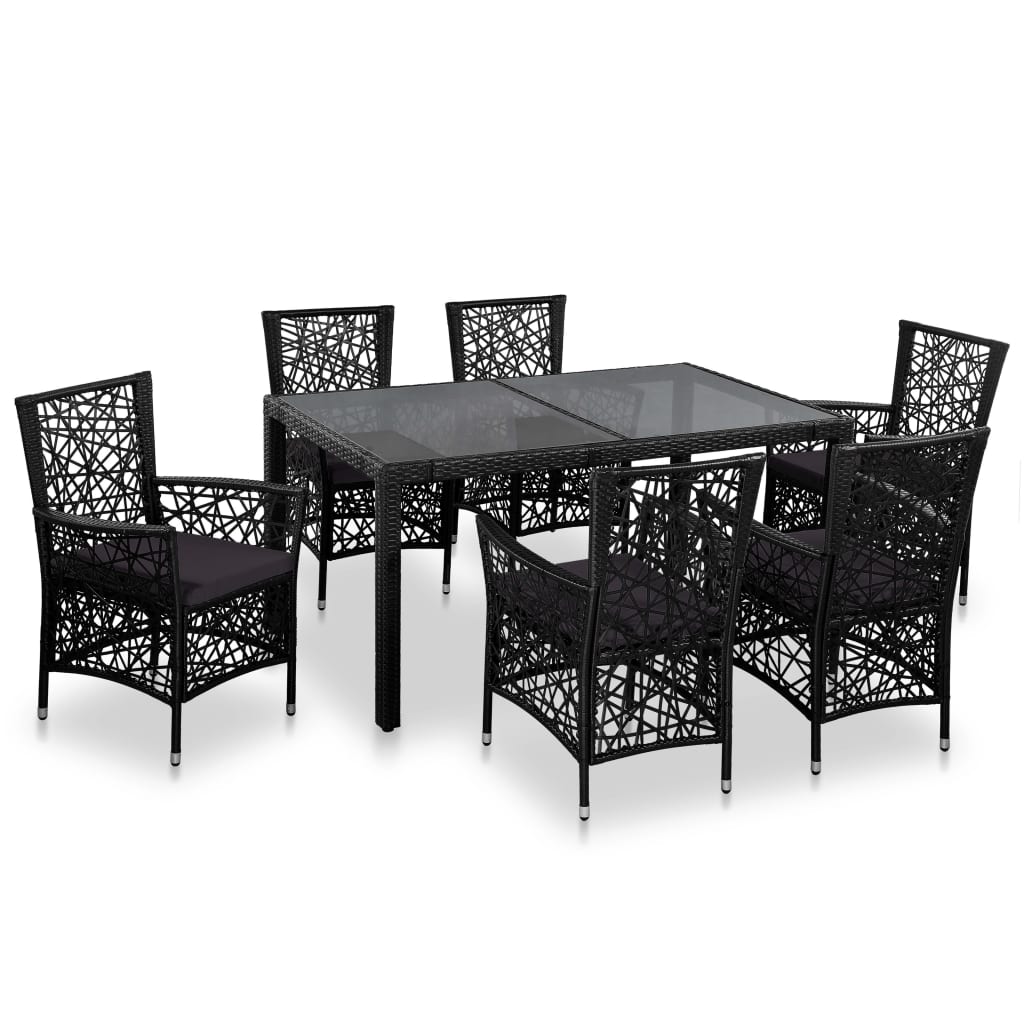 7-delige Tuinset poly rattan zwart – afbeelding 1
